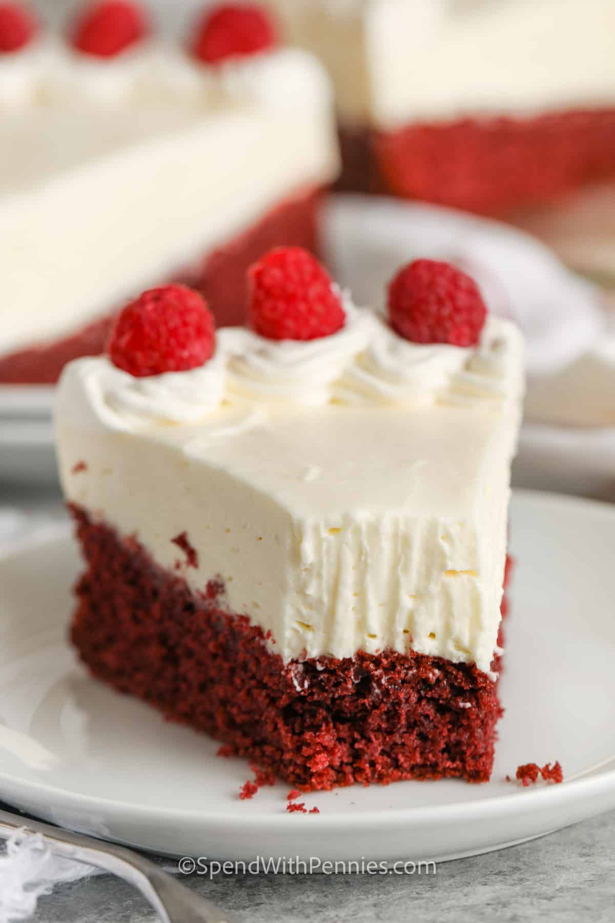 red velvet cake with cheesecake layer on top
